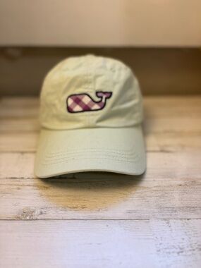 Vineyard Vines Pale Green Baseball Hat with Pink Argyle Whale